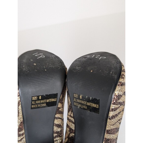 Qupid Women's Shoes 5 Inch Heels Gold Brown Stripes Size 6 Party Dress Glitter! - Picture 8 of 8